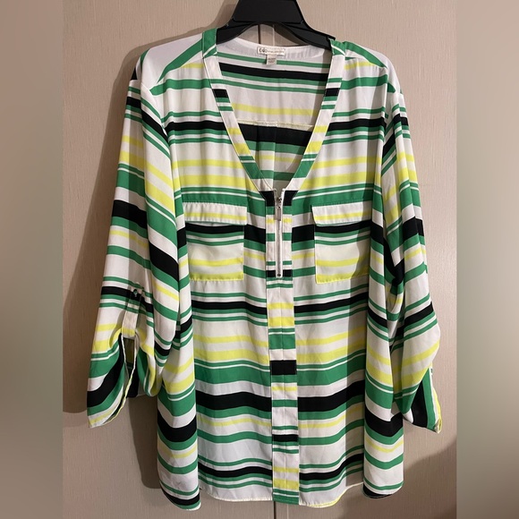 Cato Tops - 🔴 Cato 26 28w plus Colorful Striped green yellow white Women's Top